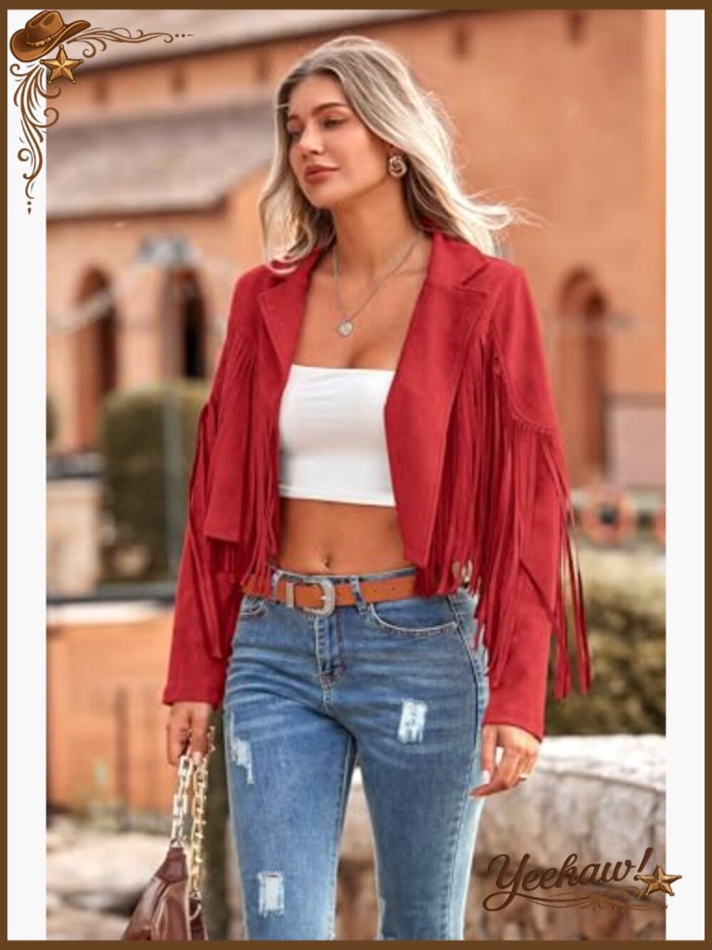 Fringe Faux Suede Leather Motorcycle Cropped Coat Jacket - Picture 5 of 7